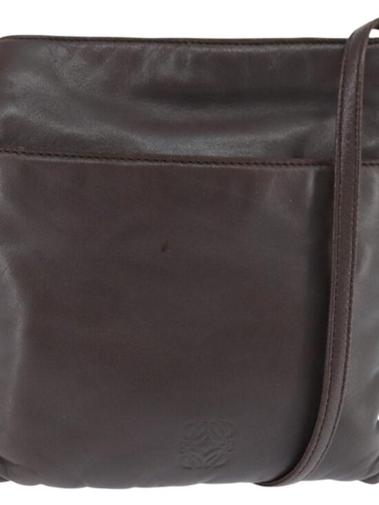 LOEWE Handbags - Authentic LOEWE Anagram Pouch Shoulder Bag Leather Dark Brown
